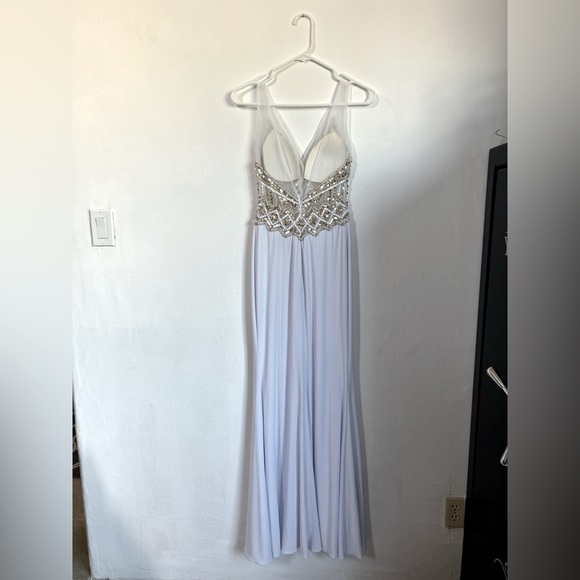 Brit Cameron White V-Neckline Long Prom Dress with Beaded Bodice - Picture 2 of 2